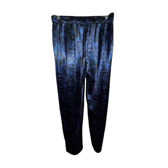 Susan Graver Womens XS Petite Blue Paisley Print Pull-On Pants Velour Stretch - Picture 2 of 10